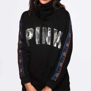 Pink VS sequined side striped cowl neck sweatshirt size XS